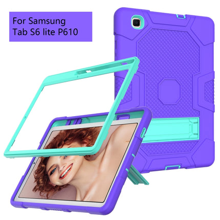 For Samsung Galaxy Tab S6 Lite P610 Contrast Color Robot Shockproof Silicone + PC Protective Case with Holder (Purple Mint Green)-garmade.com