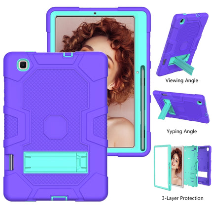 For Samsung Galaxy Tab S6 Lite P610 Contrast Color Robot Shockproof Silicone + PC Protective Case with Holder (Purple Mint Green)-garmade.com