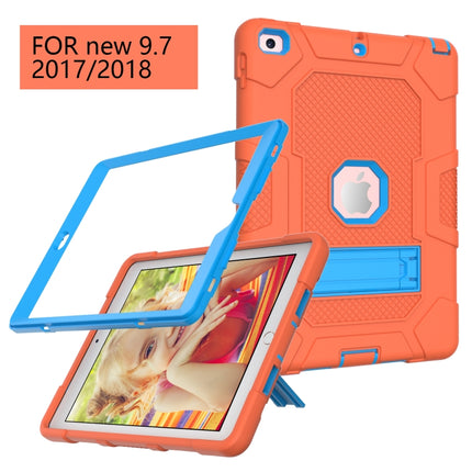 Contrast Color Robot Shockproof Silicone + PC Protective Case with Holder For iPad 9.7 (2018 / 2017)(Orange Blue)-garmade.com