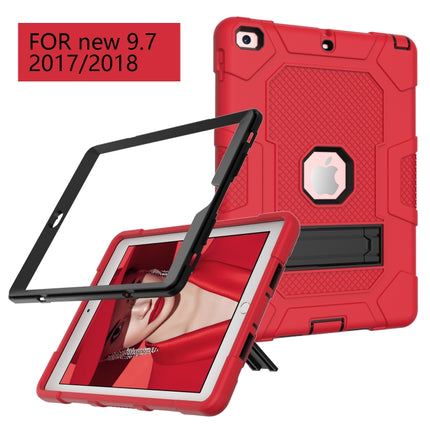 Contrast Color Robot Shockproof Silicone + PC Protective Case with Holder For iPad 9.7 (2018 / 2017)(Red Black)-garmade.com