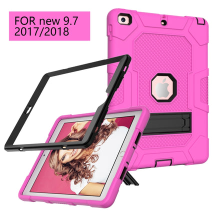 Contrast Color Robot Shockproof Silicone + PC Protective Case with Holder For iPad 9.7 (2018 / 2017)(Rose Red Black)-garmade.com