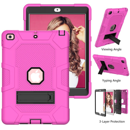 Contrast Color Robot Shockproof Silicone + PC Protective Case with Holder For iPad 9.7 (2018 / 2017)(Rose Red Black)-garmade.com