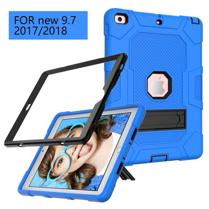 Contrast Color Robot Shockproof Silicone + PC Protective Case with Holder For iPad 9.7 (2018 / 2017)(Dark Blue Black)-garmade.com