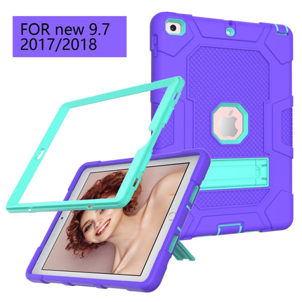 Contrast Color Robot Shockproof Silicone + PC Protective Case with Holder For iPad 9.7 (2018 / 2017)(Purple Mint Green)-garmade.com