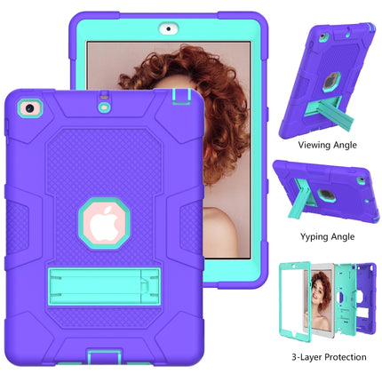 Contrast Color Robot Shockproof Silicone + PC Protective Case with Holder For iPad 9.7 (2018 / 2017)(Purple Mint Green)-garmade.com