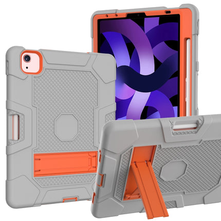 Contrast Color Robot Shockproof Silicone + PC Protective Case with Holder For iPad Air 2022 / 2020 10.9 inch(Grey Orange)-garmade.com
