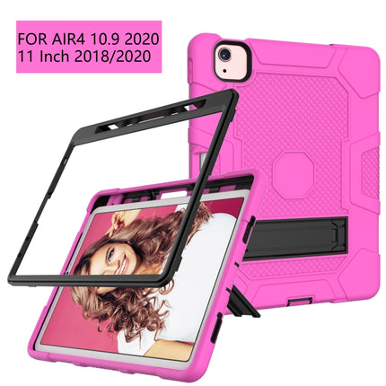 Contrast Color Robot Shockproof Silicone + PC Protective Case with Holder For iPad Air 2022 / 2020 10.9 inch(Rose Red Black)-garmade.com
