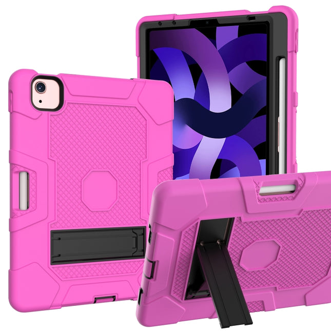 Contrast Color Robot Shockproof Silicone + PC Protective Case with Holder For iPad Air 2022 / 2020 10.9 inch(Rose Red Black)-garmade.com