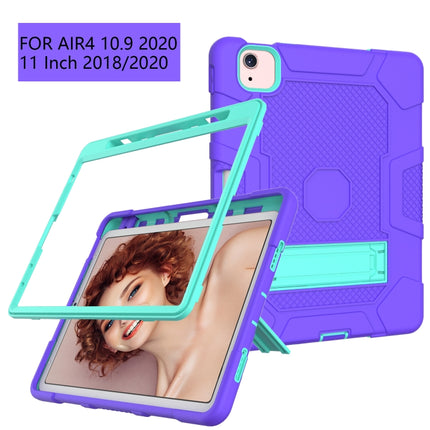 Contrast Color Robot Shockproof Silicone + PC Protective Case with Holder For iPad Air 2022 / 2020 10.9 inch(Purple Mint Green)-garmade.com