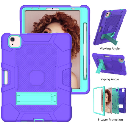 Contrast Color Robot Shockproof Silicone + PC Protective Case with Holder For iPad Air 2022 / 2020 10.9 inch(Purple Mint Green)-garmade.com