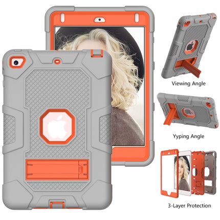 Contrast Color Robot Shockproof Silicone + PC Protective Case with Holder For iPad mini 5 / 4(Grey Orange)-garmade.com