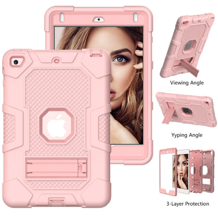 Contrast Color Robot Shockproof Silicone + PC Protective Case with Holder For iPad mini 5 / 4(Rose Gold)-garmade.com