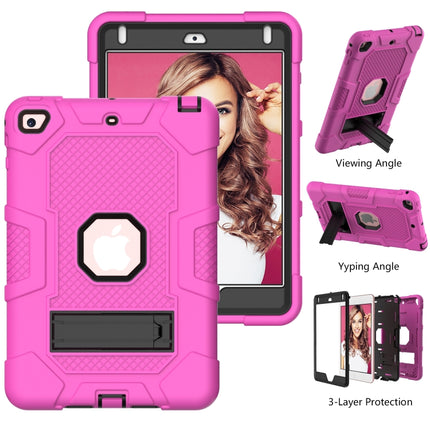 Contrast Color Robot Shockproof Silicone + PC Protective Case with Holder For iPad mini 5 / 4(Rose Red Black)-garmade.com