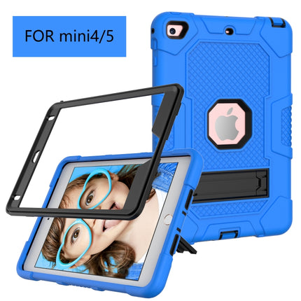 Contrast Color Robot Shockproof Silicone + PC Protective Case with Holder For iPad mini 5 / 4(Dark Blue Black)-garmade.com