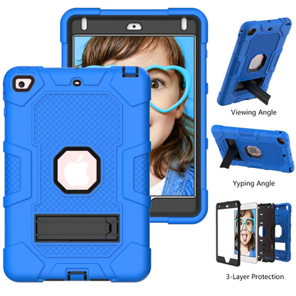 Contrast Color Robot Shockproof Silicone + PC Protective Case with Holder For iPad mini 5 / 4(Dark Blue Black)-garmade.com