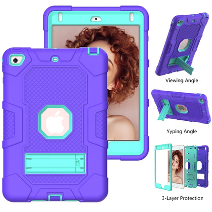 Contrast Color Robot Shockproof Silicone + PC Protective Case with Holder For iPad mini 5 / 4(Purple Mint Green)-garmade.com