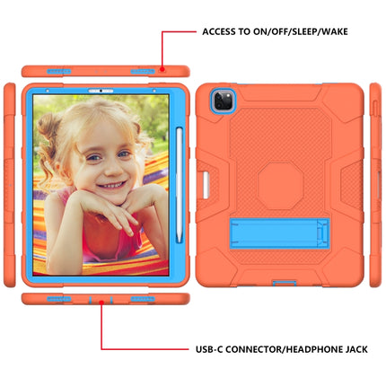 For iPad Pro 12.9 inch (2020) Contrast Color Robot Shockproof Silicone + PC Protective Tablet Case with Holder(Orange Blue)-garmade.com