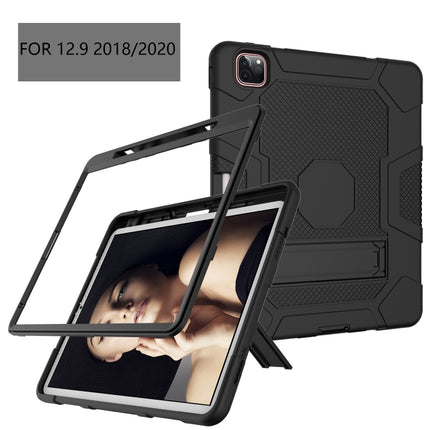 For iPad Pro 12.9 inch (2020) Contrast Color Robot Shockproof Silicone + PC Protective Tablet Case with Holder(Black)-garmade.com