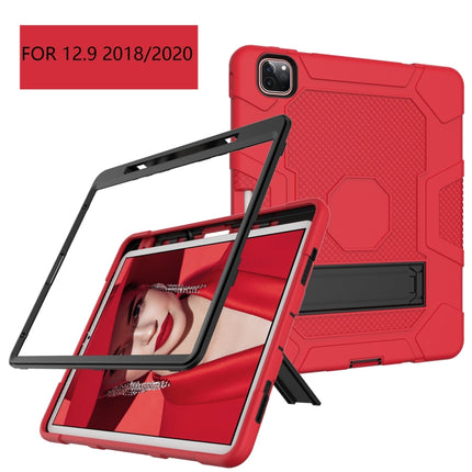 For iPad Pro 12.9 inch (2020) Contrast Color Robot Shockproof Silicone + PC Protective Tablet Case with Holder(Red Black)-garmade.com