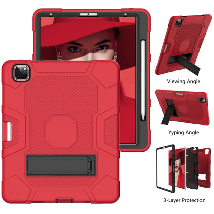 For iPad Pro 12.9 inch (2020) Contrast Color Robot Shockproof Silicone + PC Protective Tablet Case with Holder(Red Black)-garmade.com