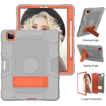 For iPad Pro 12.9 inch (2020) Contrast Color Robot Shockproof Silicone + PC Protective Tablet Case with Holder(Grey Orange)-garmade.com