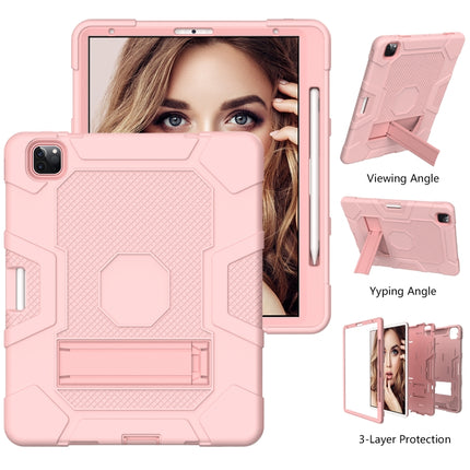 For iPad Pro 12.9 inch (2020) Contrast Color Robot Shockproof Silicone + PC Protective Tablet Case with Holder(Rose Gold)-garmade.com