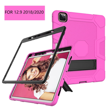 For iPad Pro 12.9 inch (2020) Contrast Color Robot Shockproof Silicone + PC Protective Tablet Case with Holder(Rose Red Black)-garmade.com