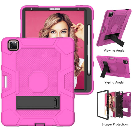 For iPad Pro 12.9 inch (2020) Contrast Color Robot Shockproof Silicone + PC Protective Tablet Case with Holder(Rose Red Black)-garmade.com