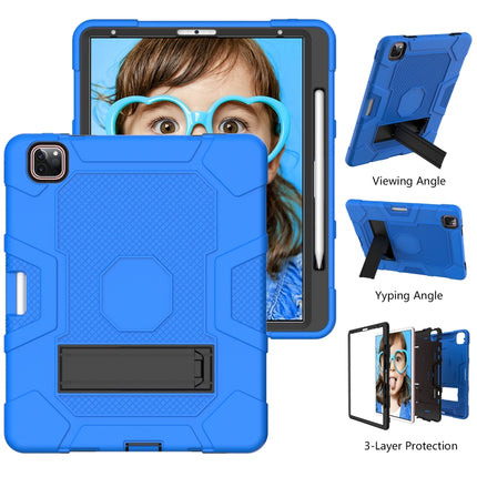 For iPad Pro 12.9 inch (2020) Contrast Color Robot Shockproof Silicone + PC Protective Tablet Case with Holder(Dark Blue Black)-garmade.com
