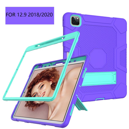 For iPad Pro 12.9 inch (2020) Contrast Color Robot Shockproof Silicone + PC Protective Tablet Case with Holder(Purple Mint Green)-garmade.com