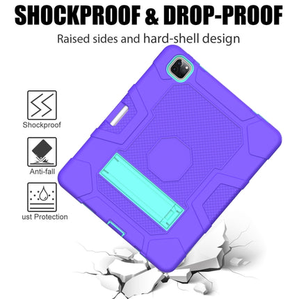 For iPad Pro 12.9 inch (2020) Contrast Color Robot Shockproof Silicone + PC Protective Tablet Case with Holder(Purple Mint Green)-garmade.com