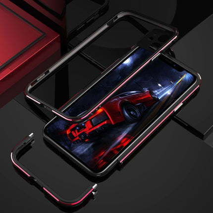 Aurora Series Lens Protector + Metal Frame Protective Case For iPhone 11(Black Red)-garmade.com