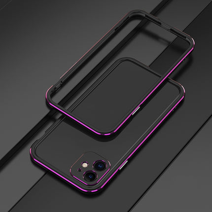 Aurora Series Lens Protector + Metal Frame Protective Case For iPhone 11(Black Purple)-garmade.com