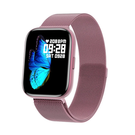 G69 1.69 inch Square Color Screen IP68 Waterproof Smart Watch, Support Blood Pressure Monitoring / Sleep Monitoring / Heart Rate Monitoring, Style: Steel Strap(Pink)-garmade.com