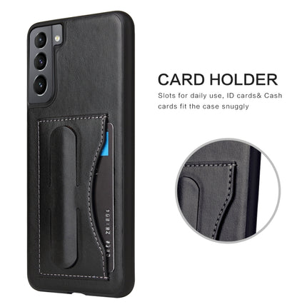 For Samsung Galaxy S21 5G Fierre Shann Full Coverage Protective Leather Case with Holder & Card Slot(Black)-garmade.com