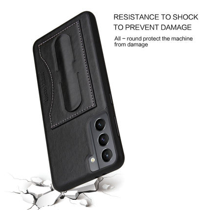 For Samsung Galaxy S21 5G Fierre Shann Full Coverage Protective Leather Case with Holder & Card Slot(Black)-garmade.com