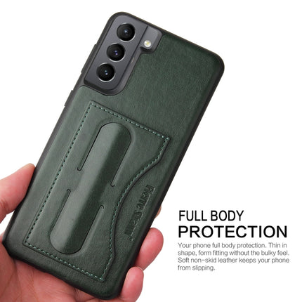 For Samsung Galaxy S21 5G Fierre Shann Full Coverage Protective Leather Case with Holder & Card Slot(Green)-garmade.com