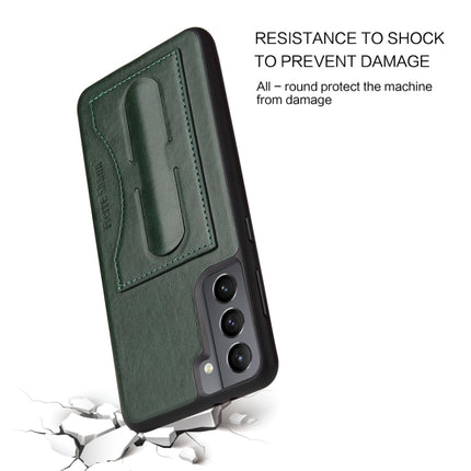For Samsung Galaxy S21 5G Fierre Shann Full Coverage Protective Leather Case with Holder & Card Slot(Green)-garmade.com