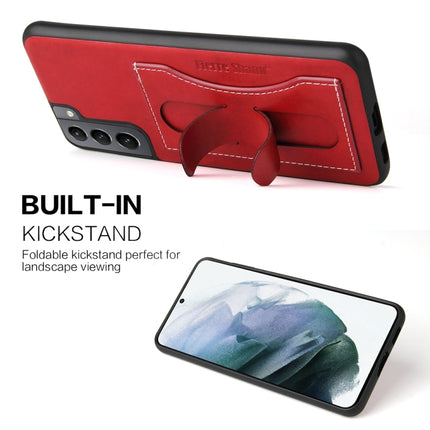 For Samsung Galaxy S21 5G Fierre Shann Full Coverage Protective Leather Case with Holder & Card Slot(Red)-garmade.com