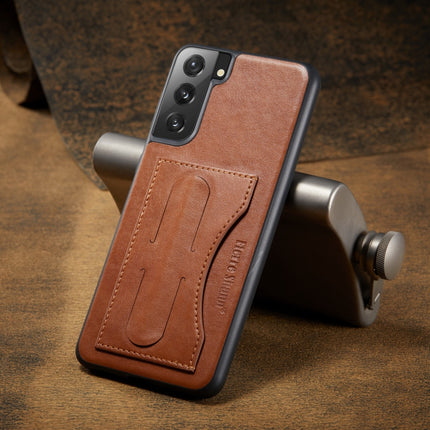For Samsung Galaxy S21 5G Fierre Shann Full Coverage Protective Leather Case with Holder & Card Slot(Brown)-garmade.com