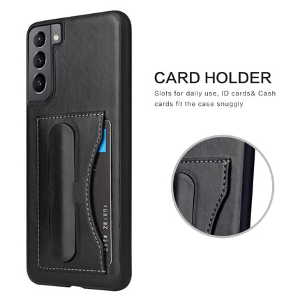 For Samsung Galaxy S21+ 5G Fierre Shann Full Coverage Protective Leather Case with Holder & Card Slot(Black)-garmade.com