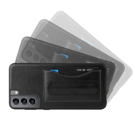 For Samsung Galaxy S21+ 5G Fierre Shann Full Coverage Protective Leather Case with Holder & Card Slot(Black)-garmade.com