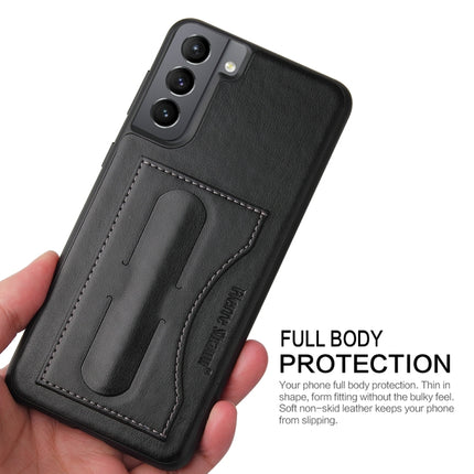 For Samsung Galaxy S21+ 5G Fierre Shann Full Coverage Protective Leather Case with Holder & Card Slot(Black)-garmade.com