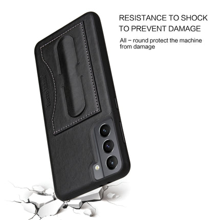 For Samsung Galaxy S21+ 5G Fierre Shann Full Coverage Protective Leather Case with Holder & Card Slot(Black)-garmade.com