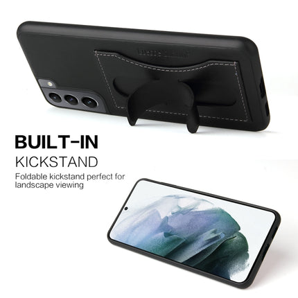 For Samsung Galaxy S21+ 5G Fierre Shann Full Coverage Protective Leather Case with Holder & Card Slot(Black)-garmade.com