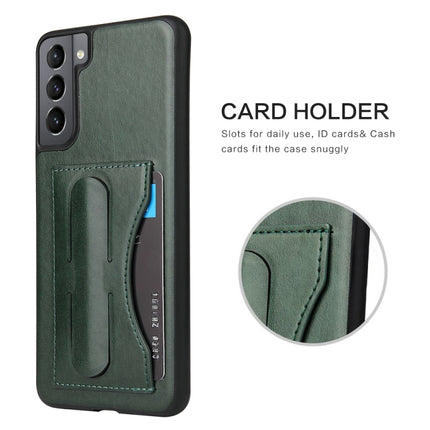 For Samsung Galaxy S21+ 5G Fierre Shann Full Coverage Protective Leather Case with Holder & Card Slot(Green)-garmade.com