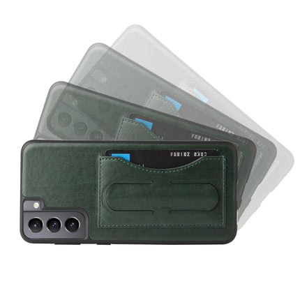 For Samsung Galaxy S21+ 5G Fierre Shann Full Coverage Protective Leather Case with Holder & Card Slot(Green)-garmade.com