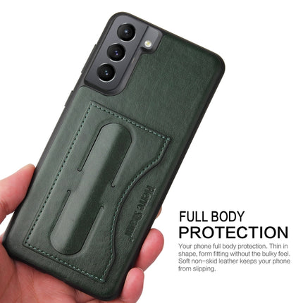 For Samsung Galaxy S21+ 5G Fierre Shann Full Coverage Protective Leather Case with Holder & Card Slot(Green)-garmade.com