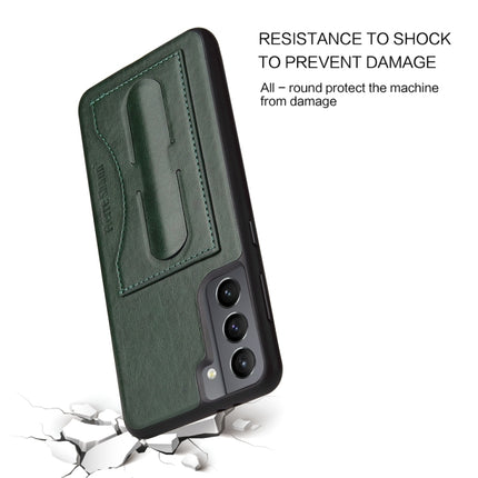 For Samsung Galaxy S21+ 5G Fierre Shann Full Coverage Protective Leather Case with Holder & Card Slot(Green)-garmade.com