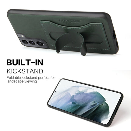 For Samsung Galaxy S21+ 5G Fierre Shann Full Coverage Protective Leather Case with Holder & Card Slot(Green)-garmade.com